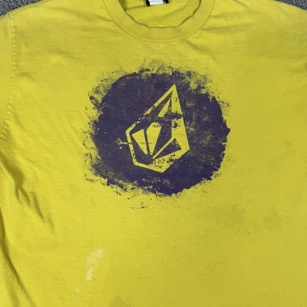 VTG Volcom Shirt Mens L Yellow Stone Logo Skateboarding Neck Cotton Regular Fit - Picture 4 of 15
